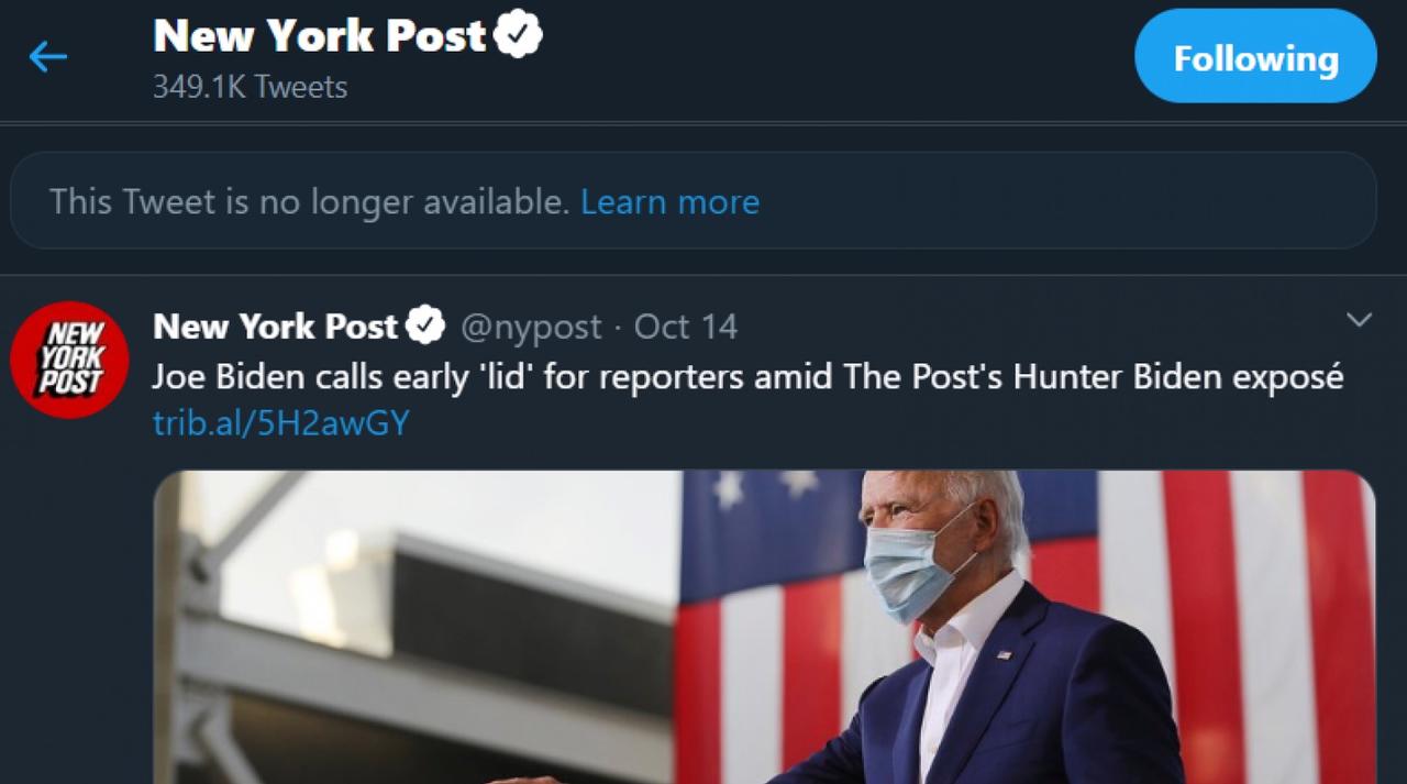 Twitter Refuses To Unlock Nypost Account Unless Paper Deletes Tweets About Hunter Biden - Economic News