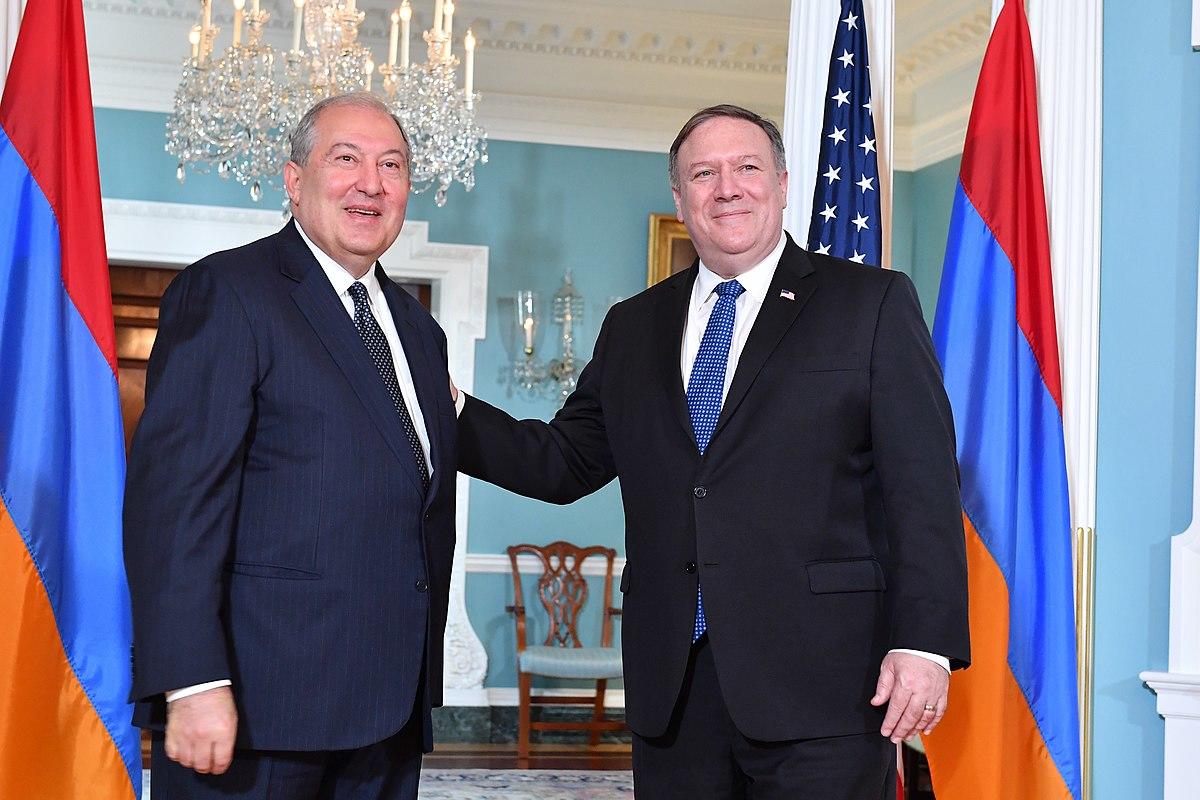Armenian President Armen Sarkissian with US Secretary of State Mike Pompeo, file image: Wiki Commons.