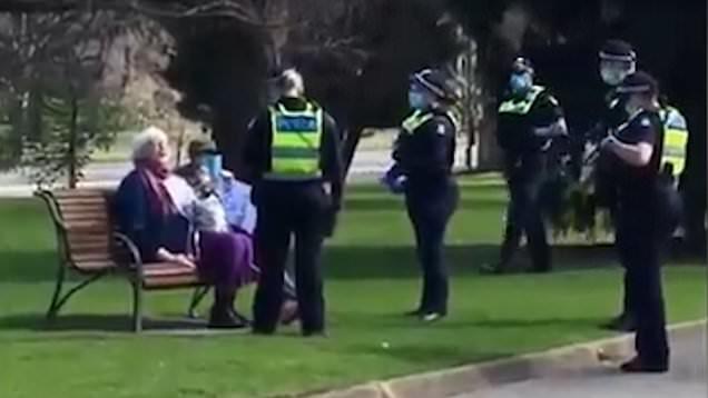 Daily Mail reported "Five officers swarmed two elderly women sitting on a park bench" earlier this month.