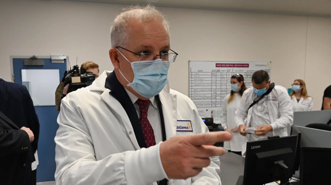 The Australian Prime Minister at the Astra Zeneca laboratories in Sydney on Wednesday. Image source: AAP