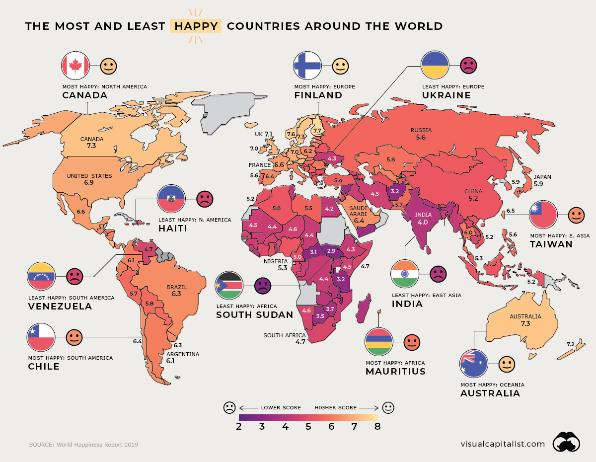 Visualizing The Happiest Country Every Continent