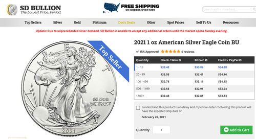 Silver Futures Soar 8%, Rise Above $29 As Reddit Hordes Pile In SD%20Bullion